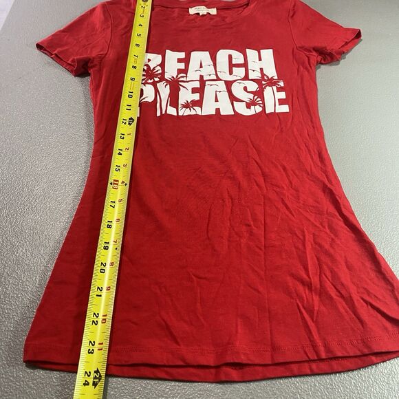 HEART & HIPS T-Shirt Cap Sleeve Graphic Beach Please Fitted Top Womens S Red - Picture 6 of 9